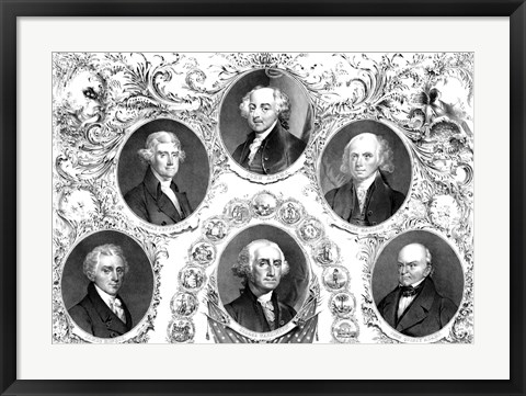 Framed First Six Presidents of The United States Print