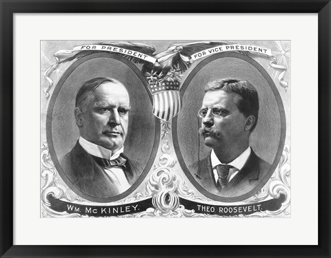Framed McKinley &amp; Roosevelt Election Poster Print