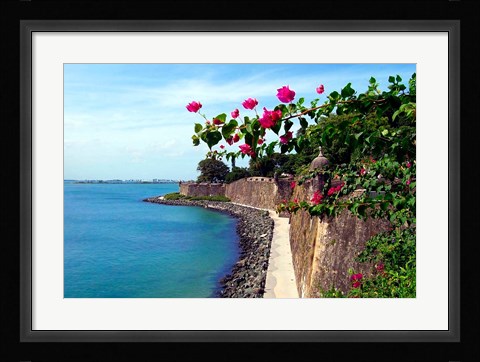 Framed Waterfront Walkway, Fort San Felipe del Morro, San Juan, Puerto Rico, Print