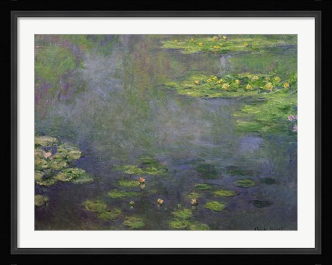 Framed Waterlilies (green with blue) Print
