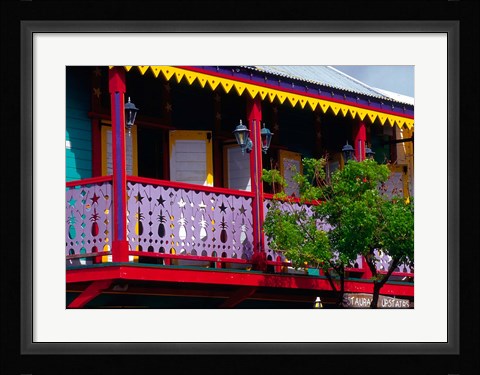 Framed Dutch Buildings in Philipsburg, St Maarten, Caribbean Print