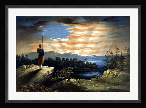 Framed Lone Zouave Sentry Overlooking a Cliff Print
