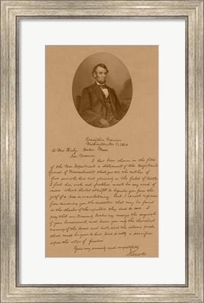 Framed President Abraham Lincoln and His Letter to Mrs Bixby Print