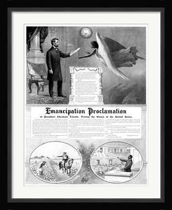 Framed President Abraham Lincoln and the Emancipation Proclamation Print