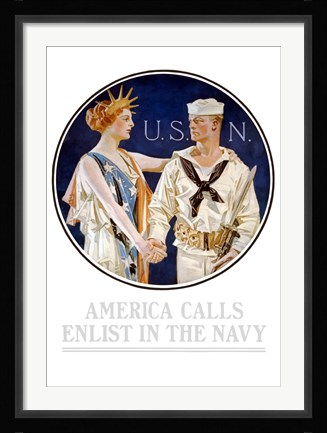 Framed Vintage World War II - Liberty Shaking Hands with a Sailor Print
