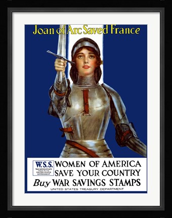 Framed Joan of Arc - Vintage WWI Print