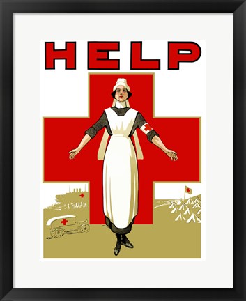 Framed Help - Red Cross Nurse Print