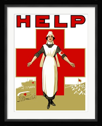 Framed Help - Red Cross Nurse Print