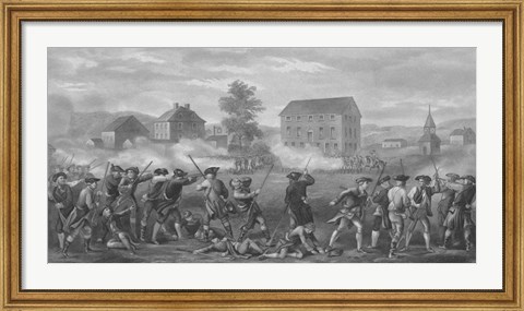 Framed American Minutemen Being Fired Upon by British troops Print