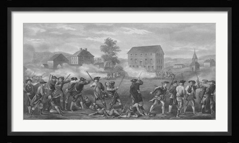 Framed American Minutemen Being Fired Upon by British troops Print