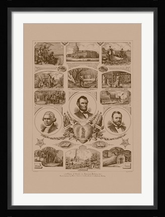 Framed Presidents Grant, Lincoln and Washinton Print