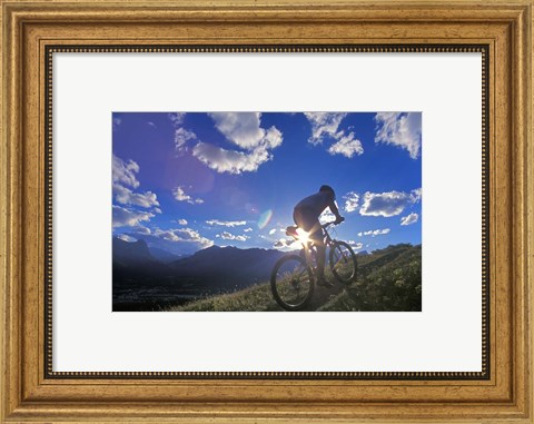 Framed Mountain Biker at Sunset, Canmore, Alberta, Canada Print