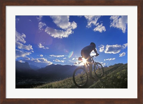 Framed Mountain Biker at Sunset, Canmore, Alberta, Canada Print