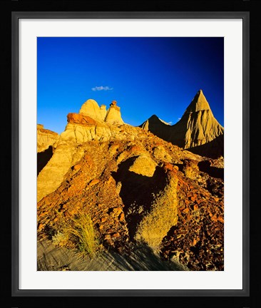 Framed Badlands formations at Dinosaur Provincial Park in Alberta, Canada Print