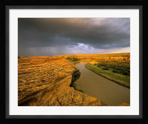 Framed Approaching storm on the Milk River at Writing on Stone Provincial Park, Alberta, Canada Print