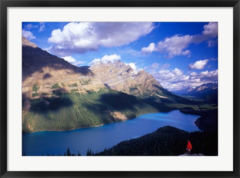 Framed Hiker Overlooking Peyto Lake, Banff National Park, Alberta, Canada Print