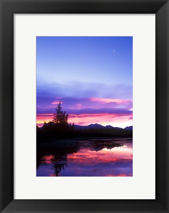 Framed Crescent Moon Over Vermillion Lake in Banff National Park, Alberta, Canada Print