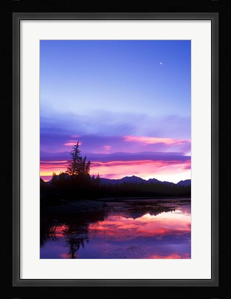 Framed Crescent Moon Over Vermillion Lake in Banff National Park, Alberta, Canada Print