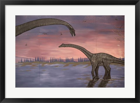 Framed Town Dinosaur Mural, Drumheller, Alberta, Canada Print