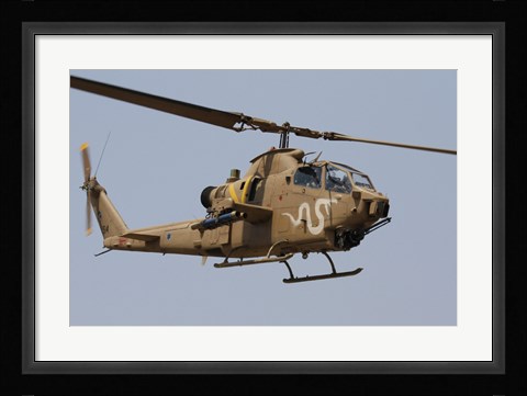 Framed AH-1S Tzefa helicopter in flight Print