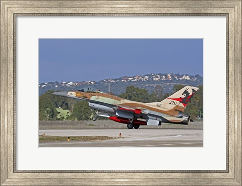 Framed F-16A Netz of the Israeli Air Force landing at Ramat David Air Force Base Print