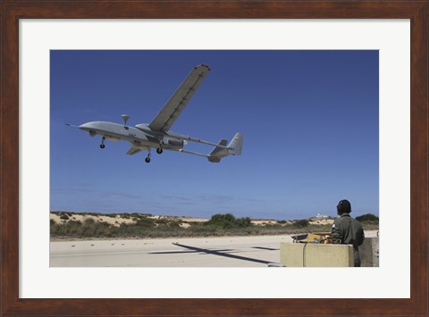 Framed IAI Heron Unmanned Aerial Vehicle takes off the runway Print