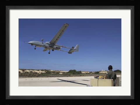 Framed IAI Heron Unmanned Aerial Vehicle takes off the runway Print