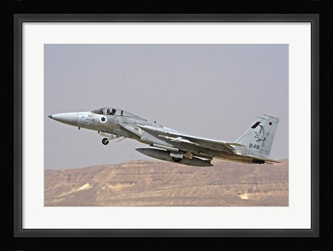 Framed F-15C Baz of the Israeli Air Force takes off from Ovda Air Force Base Print