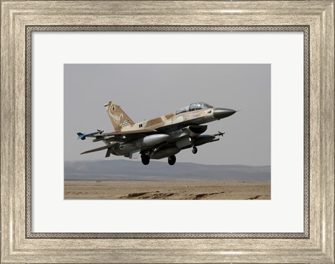 Framed F-16D Barak of the Israeli Air Force landing at Ovda Air Force Base Print