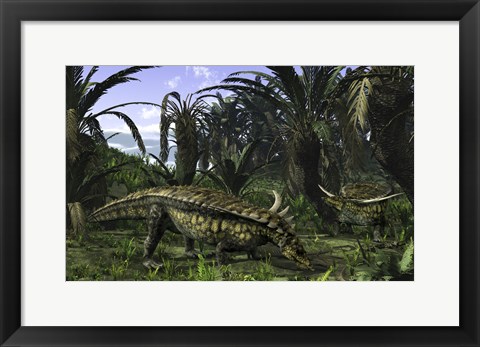 Framed Desmatosuchus search for edible roots in a prehistoric landscape Print