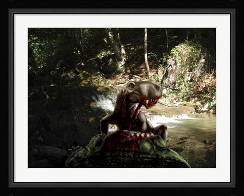 Framed Inostrancevia eating the flesh of a dead Scutosaurus Print