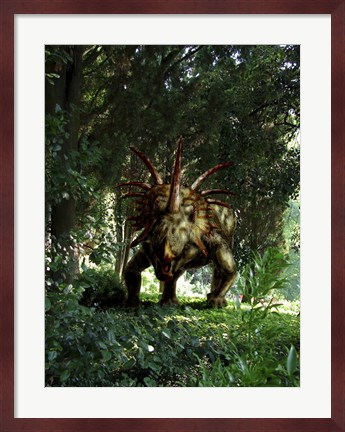 Framed Styracosaurus in a forest Print