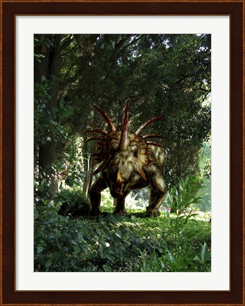 Framed Styracosaurus in a forest Print