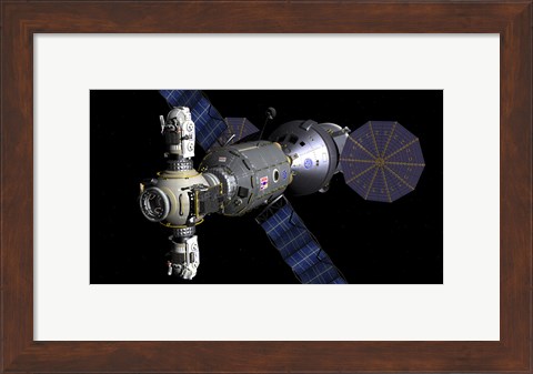 Framed Artist&#39;s concept of a Deep Space Vehicle with Extended Stay Module and Manned Maneuvering Vehicles Print