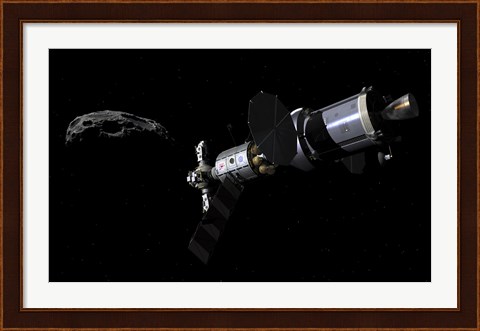 Framed Deep Space Mission Vehicle approaching an asteroid Print