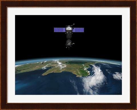 Framed Soyuz TMA-M spacecraft in low Earth orbit Print
