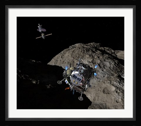 Framed manned Asteroid Lander descends toward the surface of an ancient asteroid Print