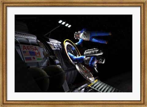Framed Explorers in space suits exit an Asteroid Lander Print