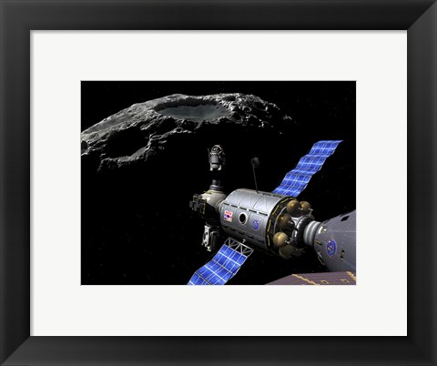 Framed Manned Maneuvering Vehicle undocks and prepares to descend to the surface of a small asteroid Print