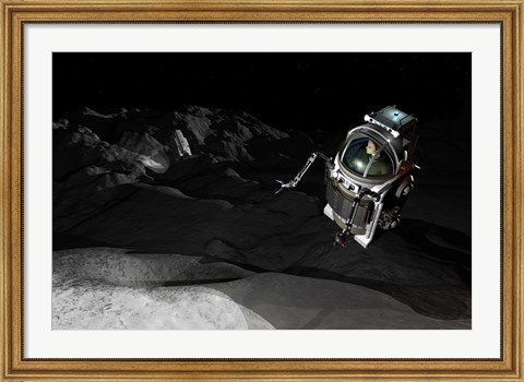 Framed Two Manned Maneuvering Vehicles explore the airless, microgravity environment of a small asteroid Print