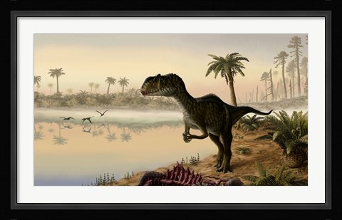 Framed Yangchuanosaurus eats the carrion of a dead animal Print