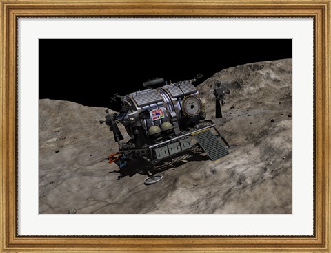 Framed manned Asteroid Lander on the surface of an asteroid Print