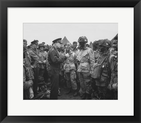 Framed General Dwight D Eisenhower with Soldiers of the 101st Airborne Division Print