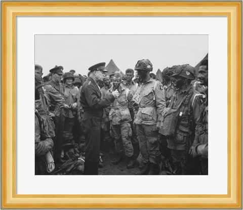 Framed General Dwight D Eisenhower with Soldiers of the 101st Airborne Division Print
