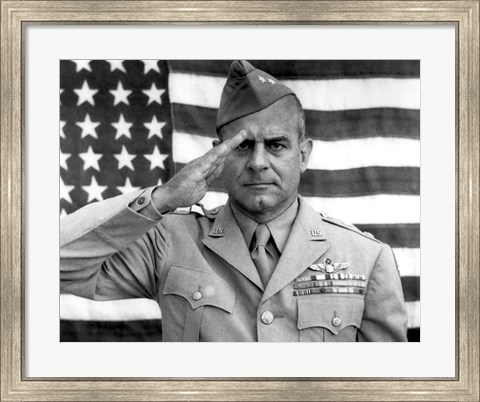 Framed General James Jimmy Doolittle Saluting with The American Flag Print