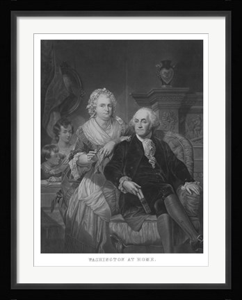 Framed President George Washington and His Family (black and white portrait) Print