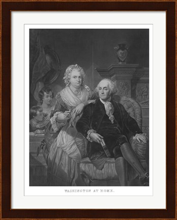 Framed President George Washington and His Family (black and white portrait) Print