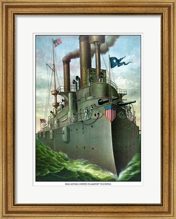 Framed Admiral George Dewey standing on His Flagship Print