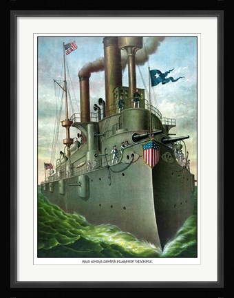 Framed Admiral George Dewey standing on His Flagship Print