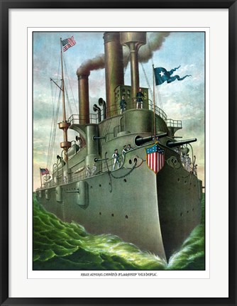Framed Admiral George Dewey standing on His Flagship Print